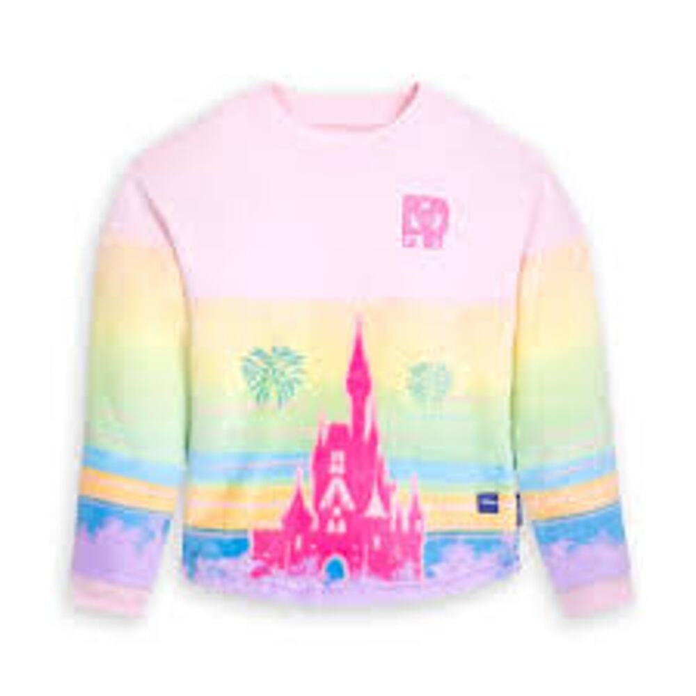 Disney Parks TieDye Castle Pullover Sweatshirt Girls XL Pink Rainbow Long Sleeve